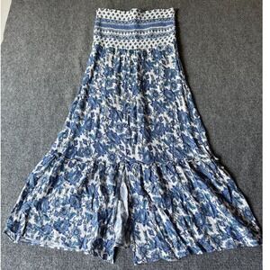 Ivy Road Womens strapless Maxi dress Blue White Floral Smocked  Boho Casual‎ M